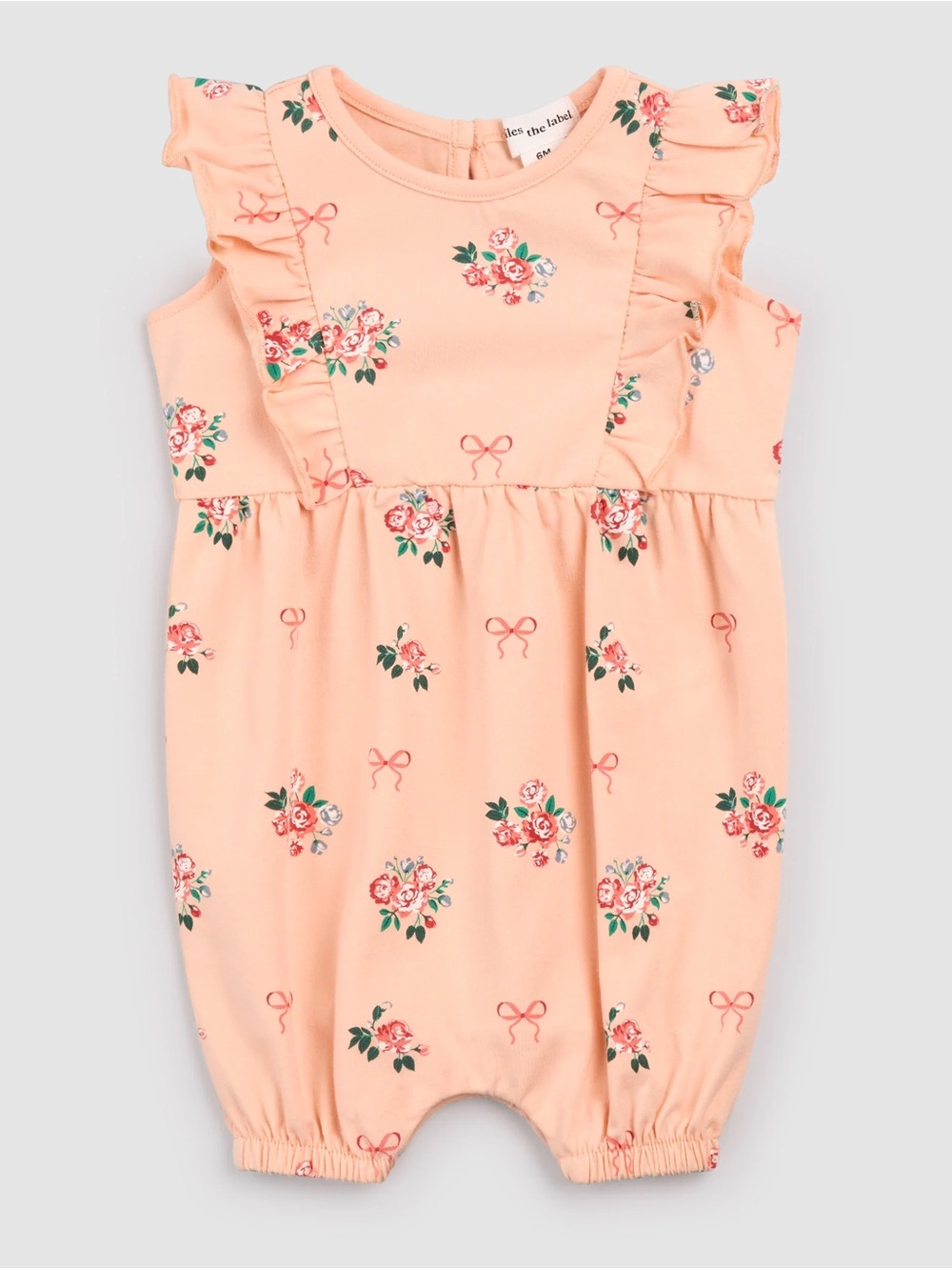 Miles the Label Bows & Bouquets on Peach Ruffled Playsuit 12m